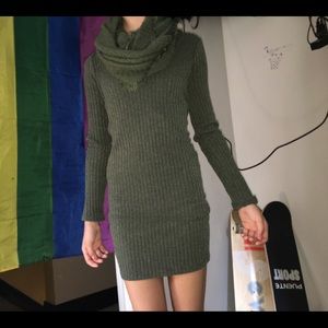 Olive Green Dress & Scarf